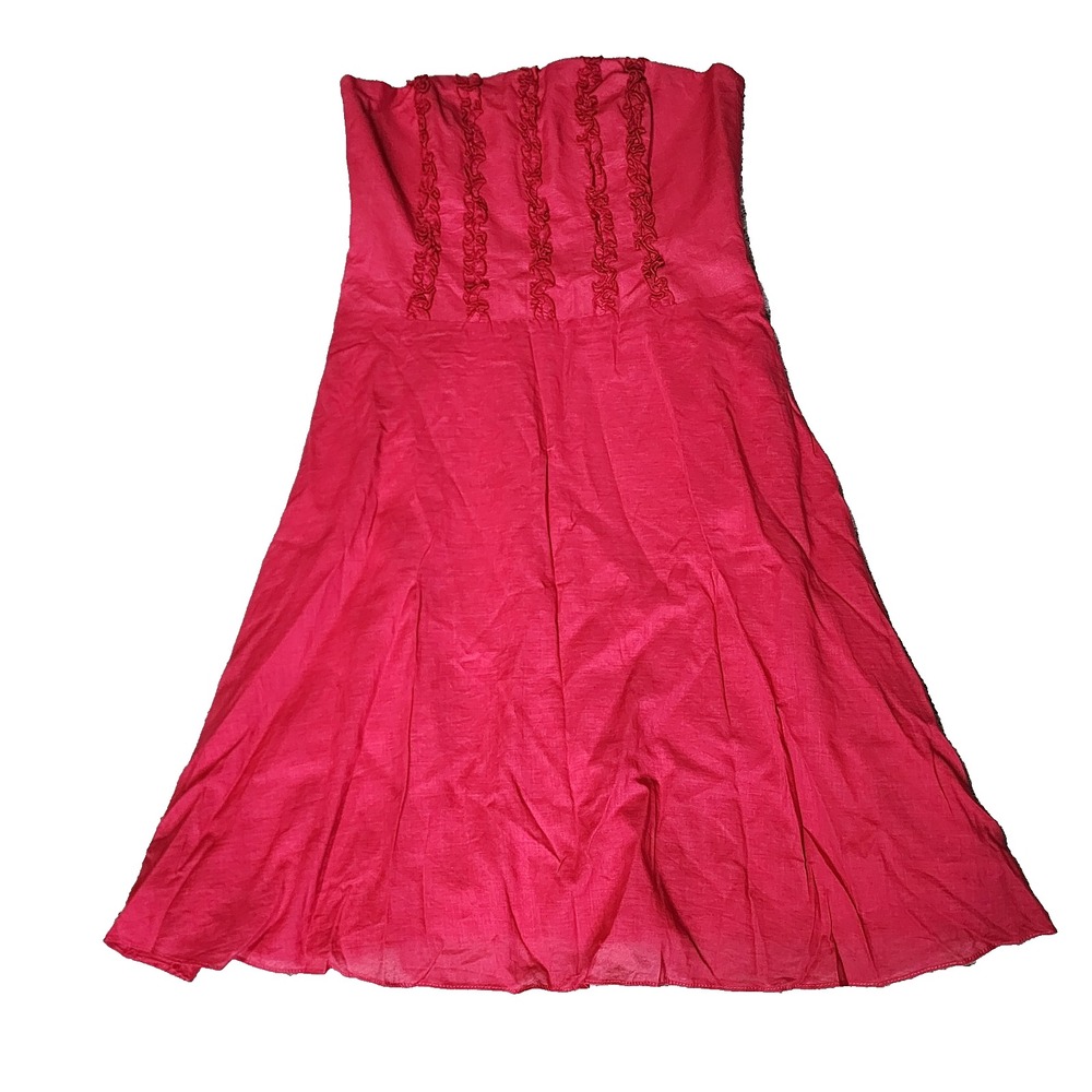Laundry Shelli Segal Strapless Dress 2 Pink A-Line Ruffles 90s Y2K Vintage USA
